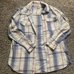 Topshop Plaid Button-Down Shirt in Blue and Red
